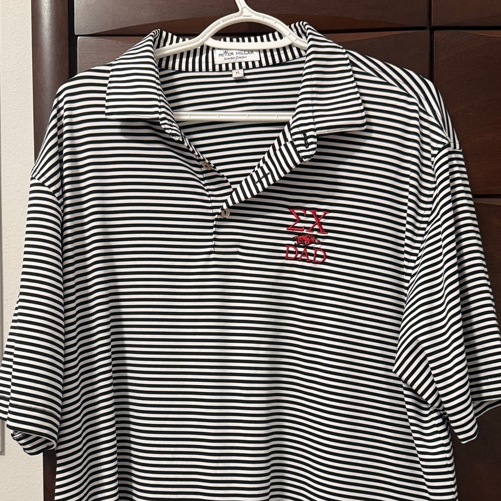Peter Millar Black and White Striped Polo